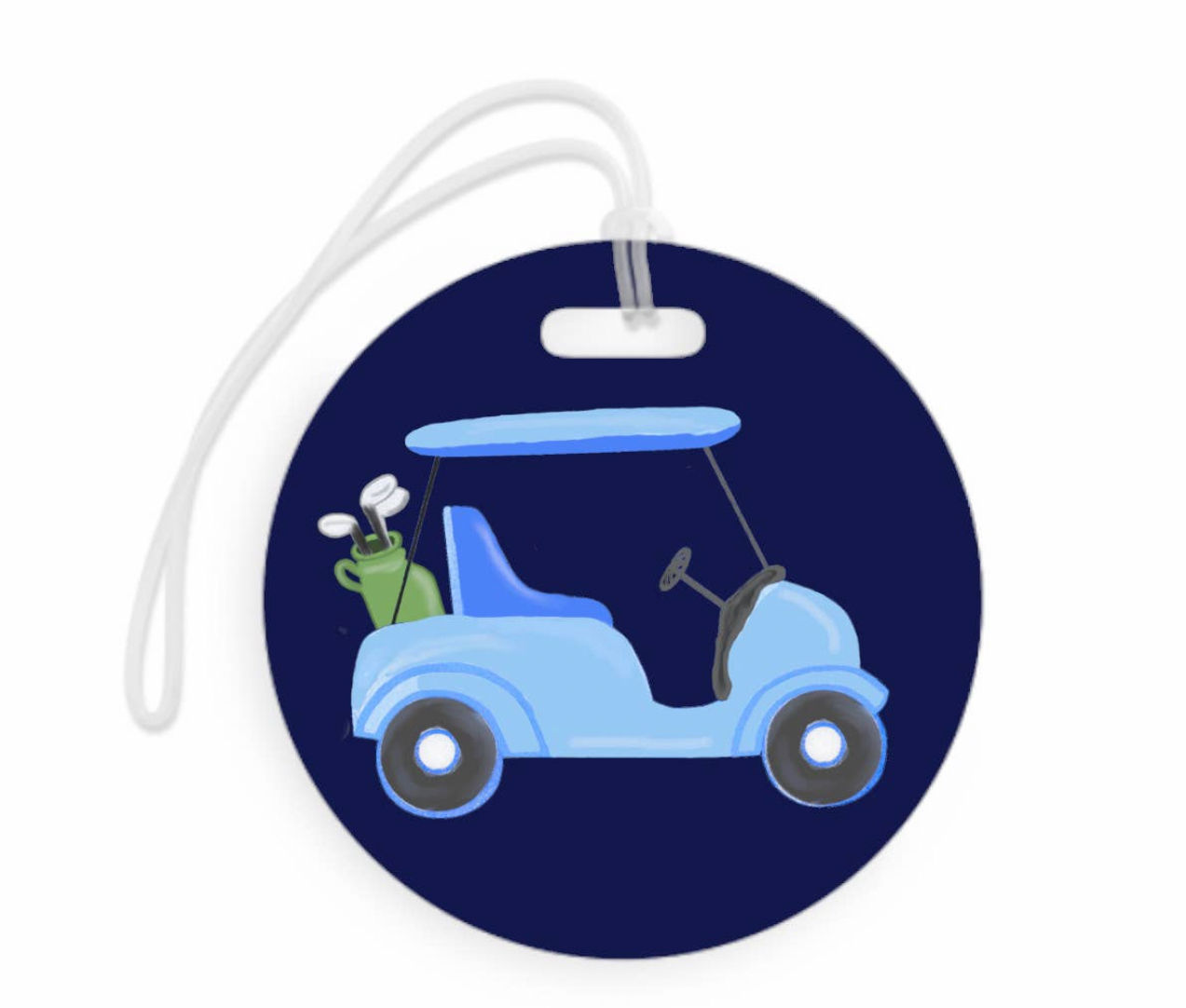 Glossy Round Luggage Tag - Blue Golf Cart