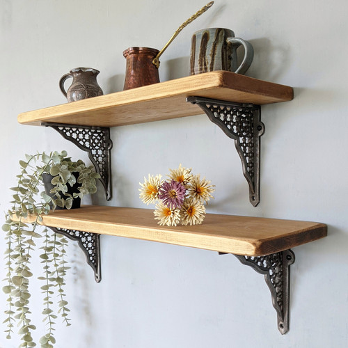 Wooden Shelf With Cast Iron Jali Lattice Brackets | Seagirl and Magpie
