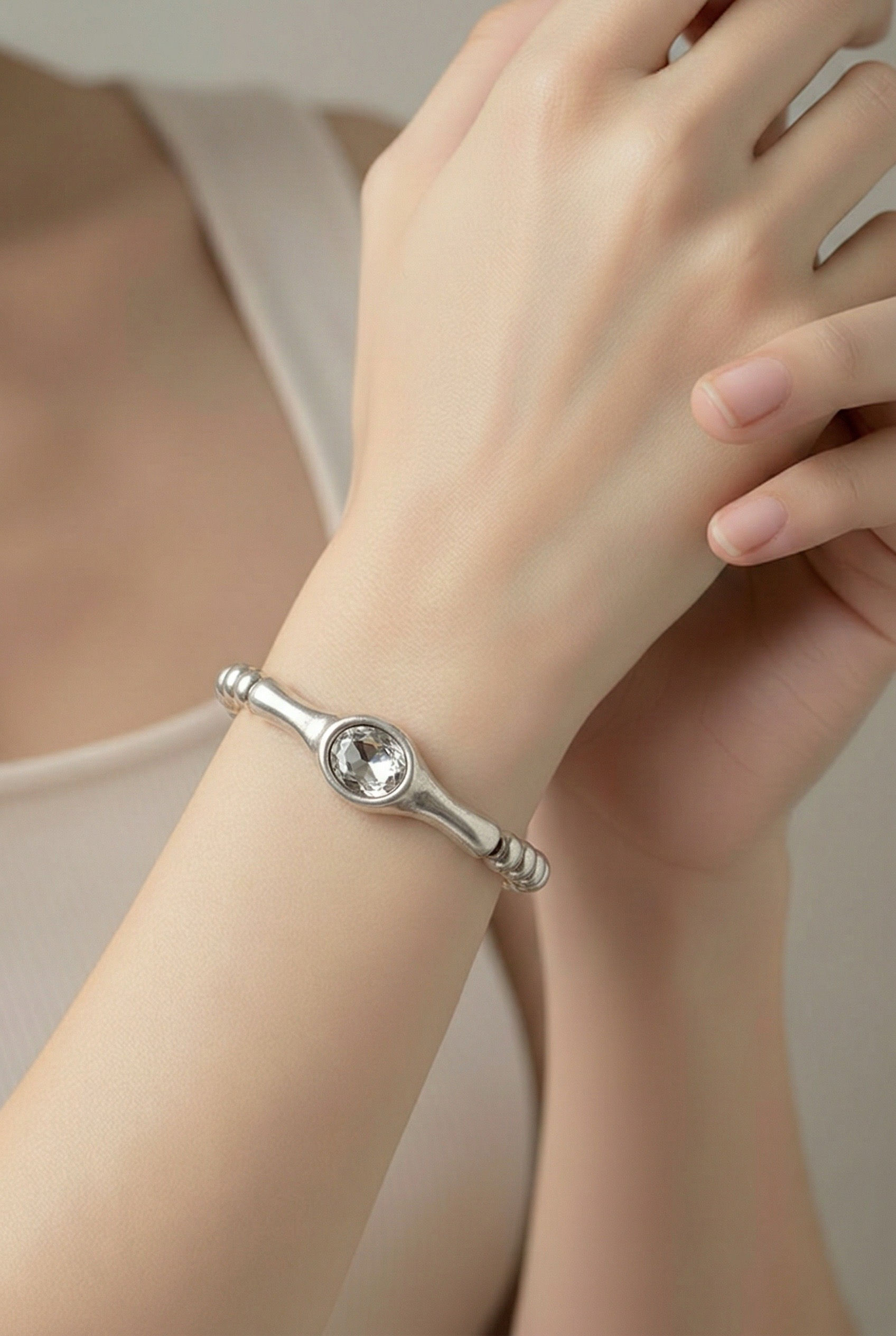 Bracelet en billes argent sterling petit diamant 
