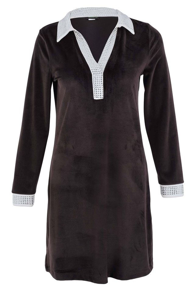 Robe courte noir velours côtelé brillant col et poignet