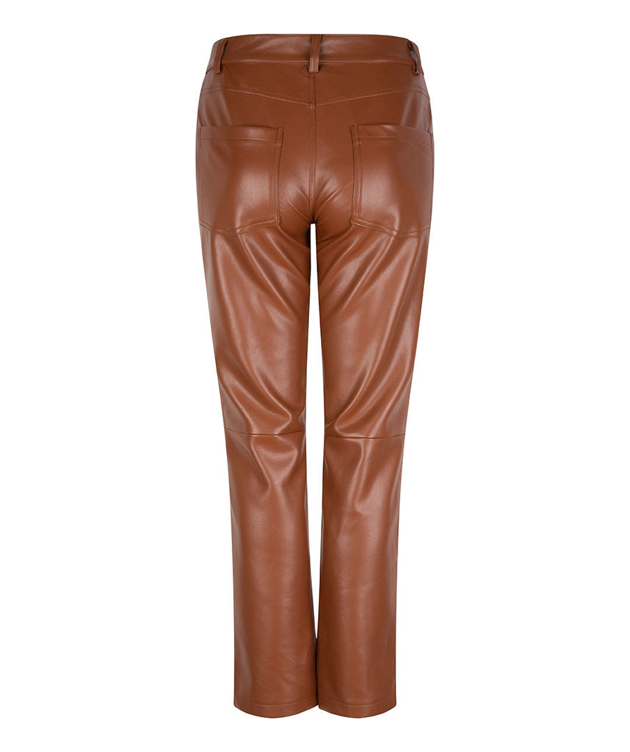 Miniature : Pantalon faux cuir taille élastique brun-tan