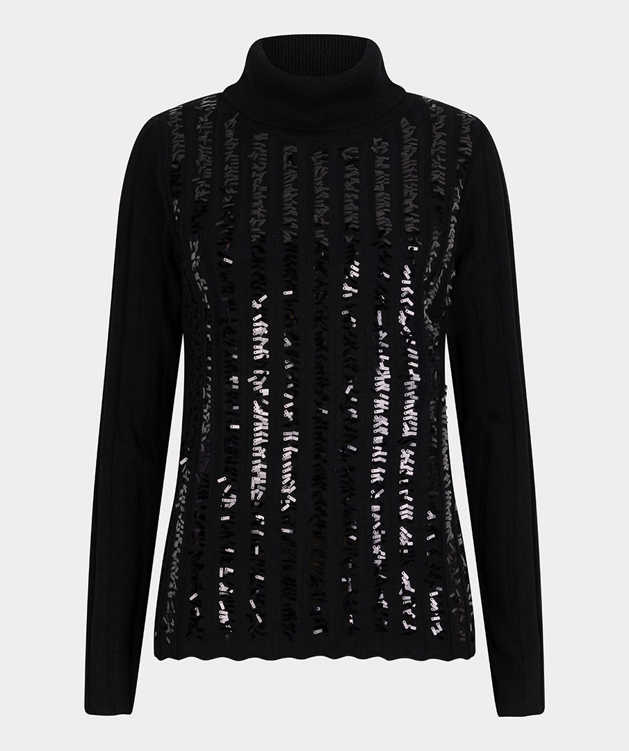 Chandail col roulé noir et paillettes