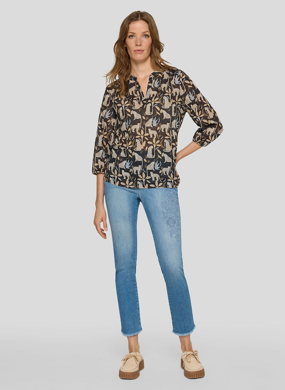 Miniature : Blouse safari voile brun à motir