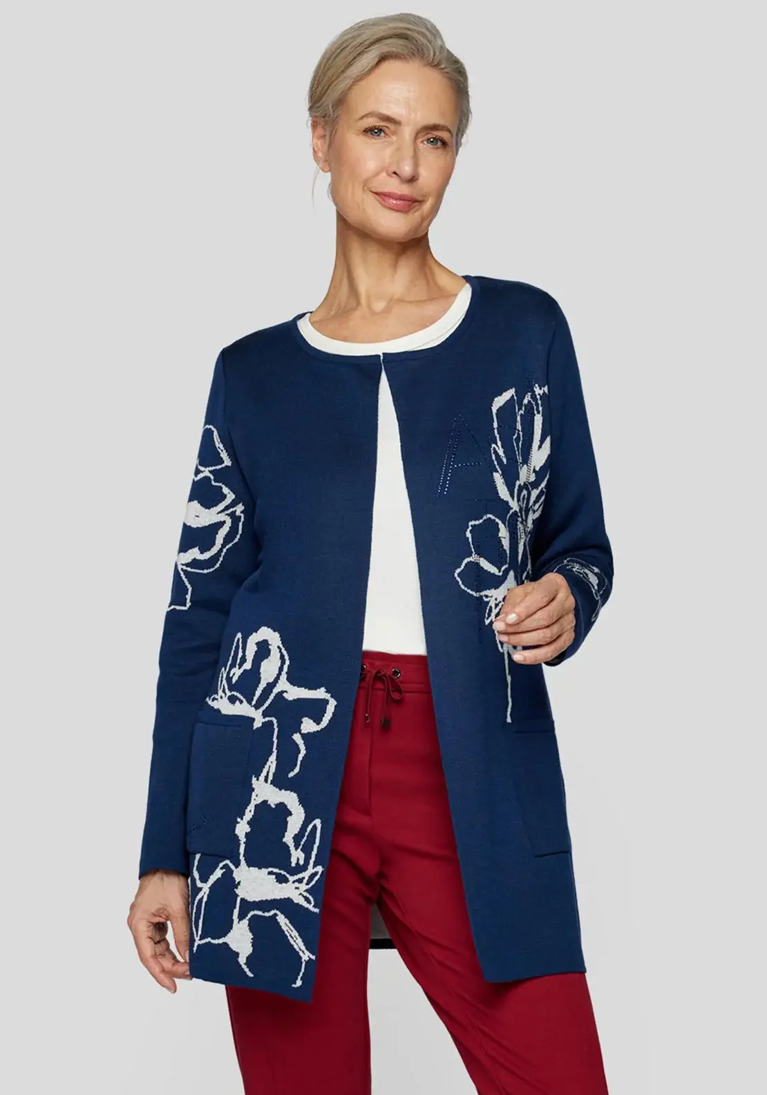 Cardigan longueur 3/4 marine et blanc