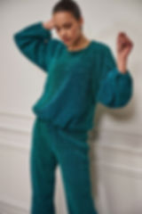 Blouse paillettes et velours bleu sarcelle