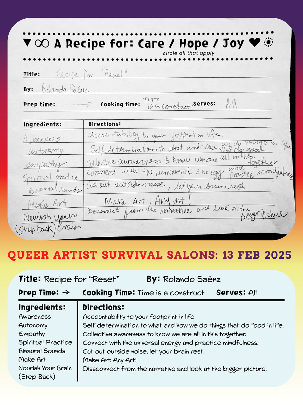 A Recipe for "Reset" by Rolando Saénz