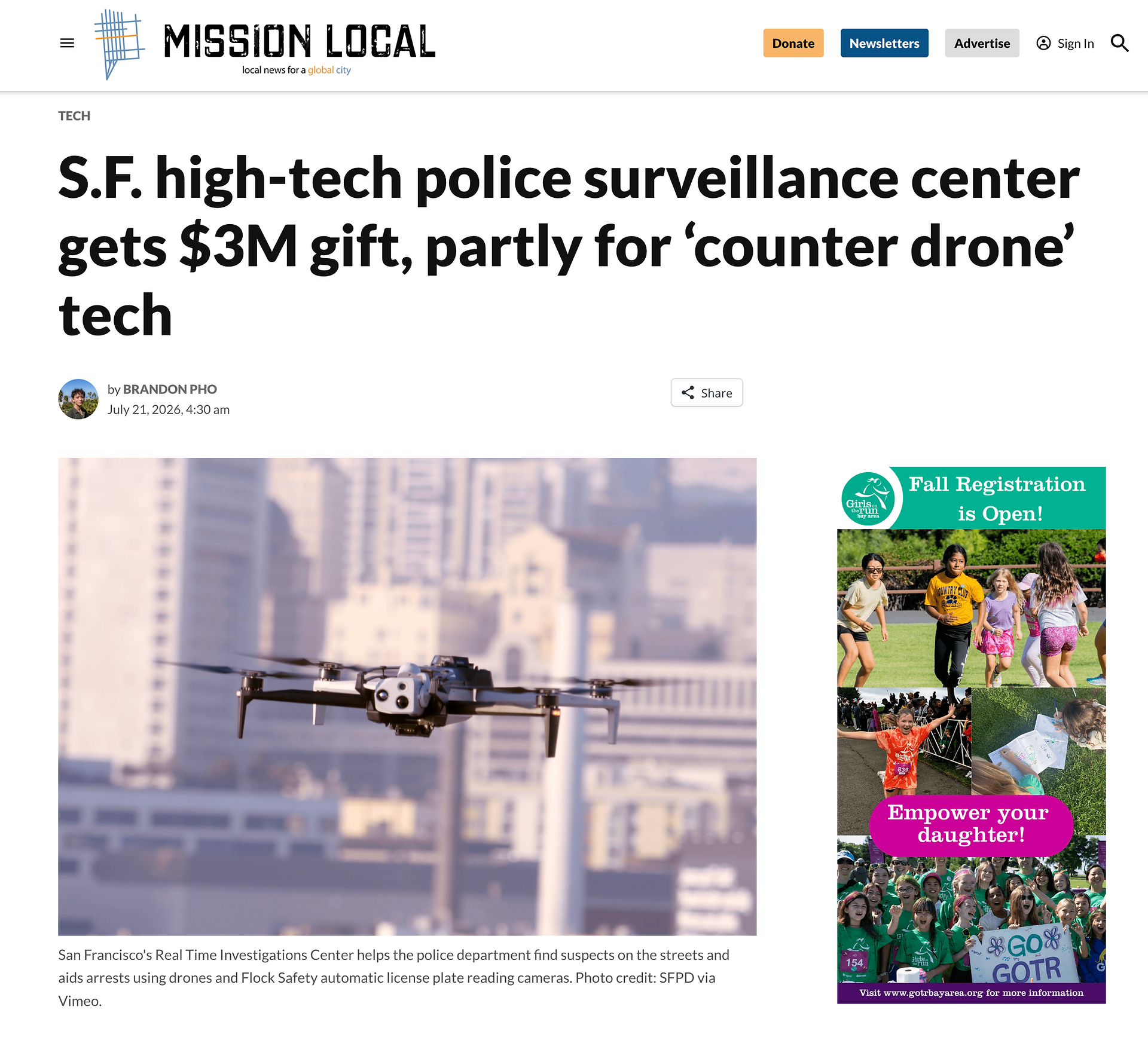 Mission Local SF high-tech police surveillance center gets $3M gift, partly for 'counter drone' tech