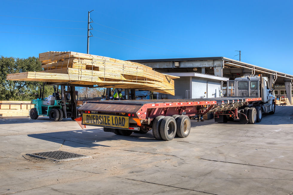 Trusses loaded on a RoMac truck in Leesburg Florida