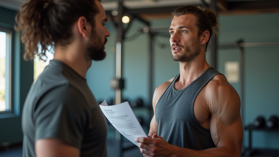 Close-up view of a personal trainer explaining workout plan to a client