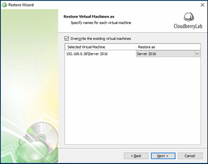 CloudBerry Backup VMware Restore
