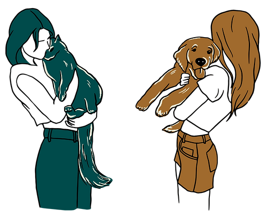 illustrations femmes avec chien et chat