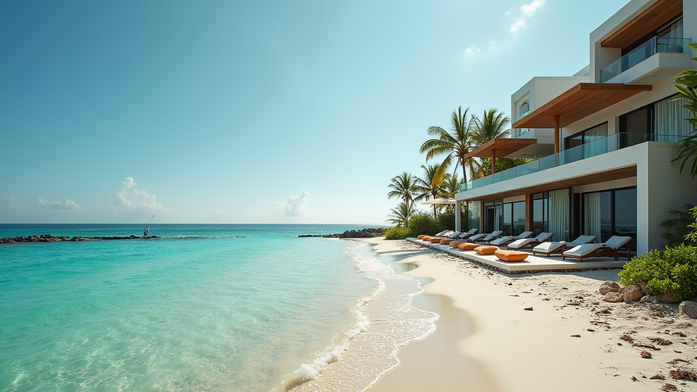 Eye-level view of modern beachfront property in Riviera Maya