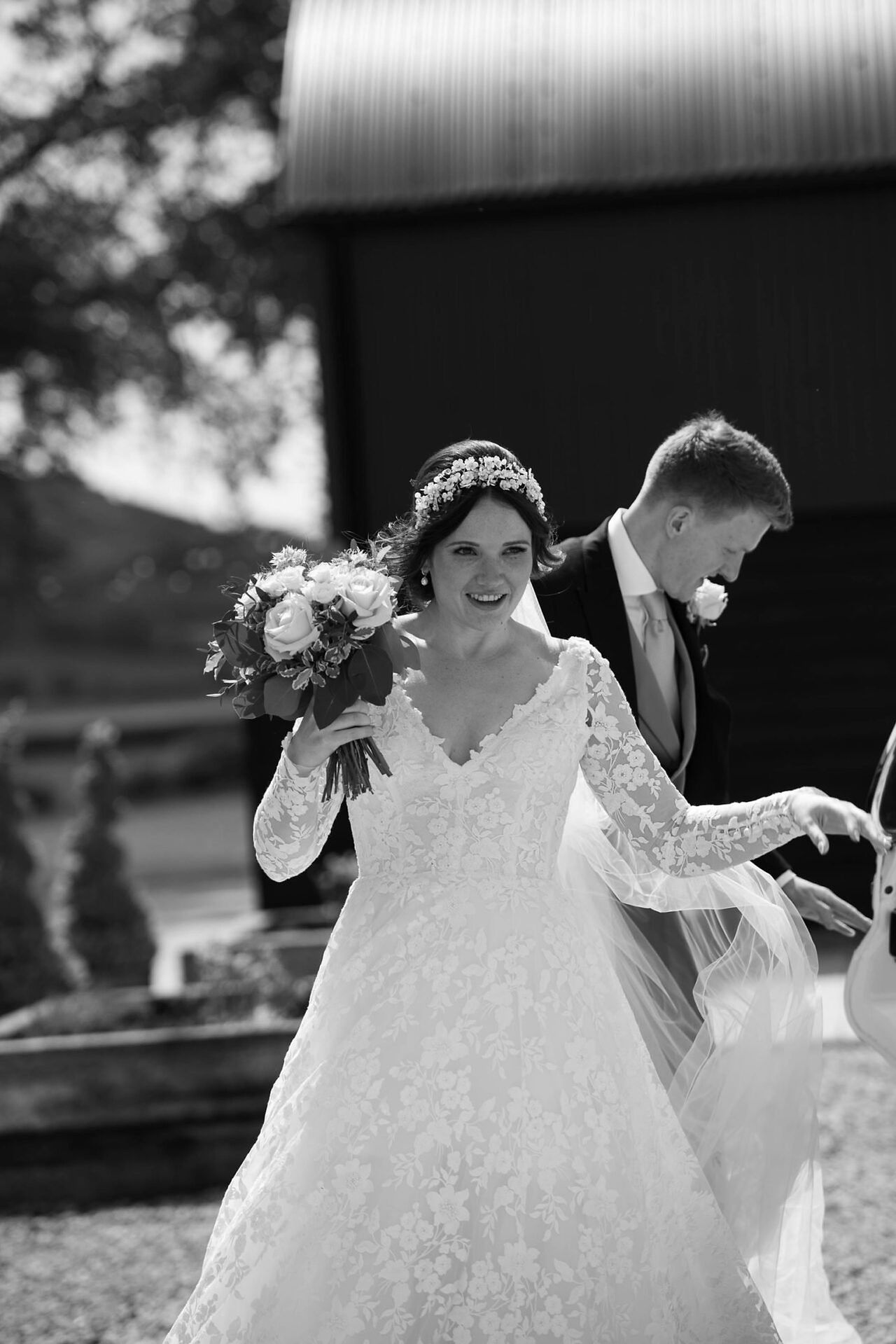 bride with bouquet natural shot wedding day 