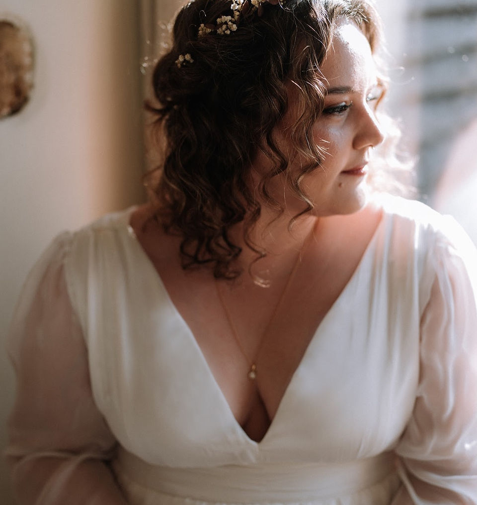 Rosie wearing bespoke By Brooke 
