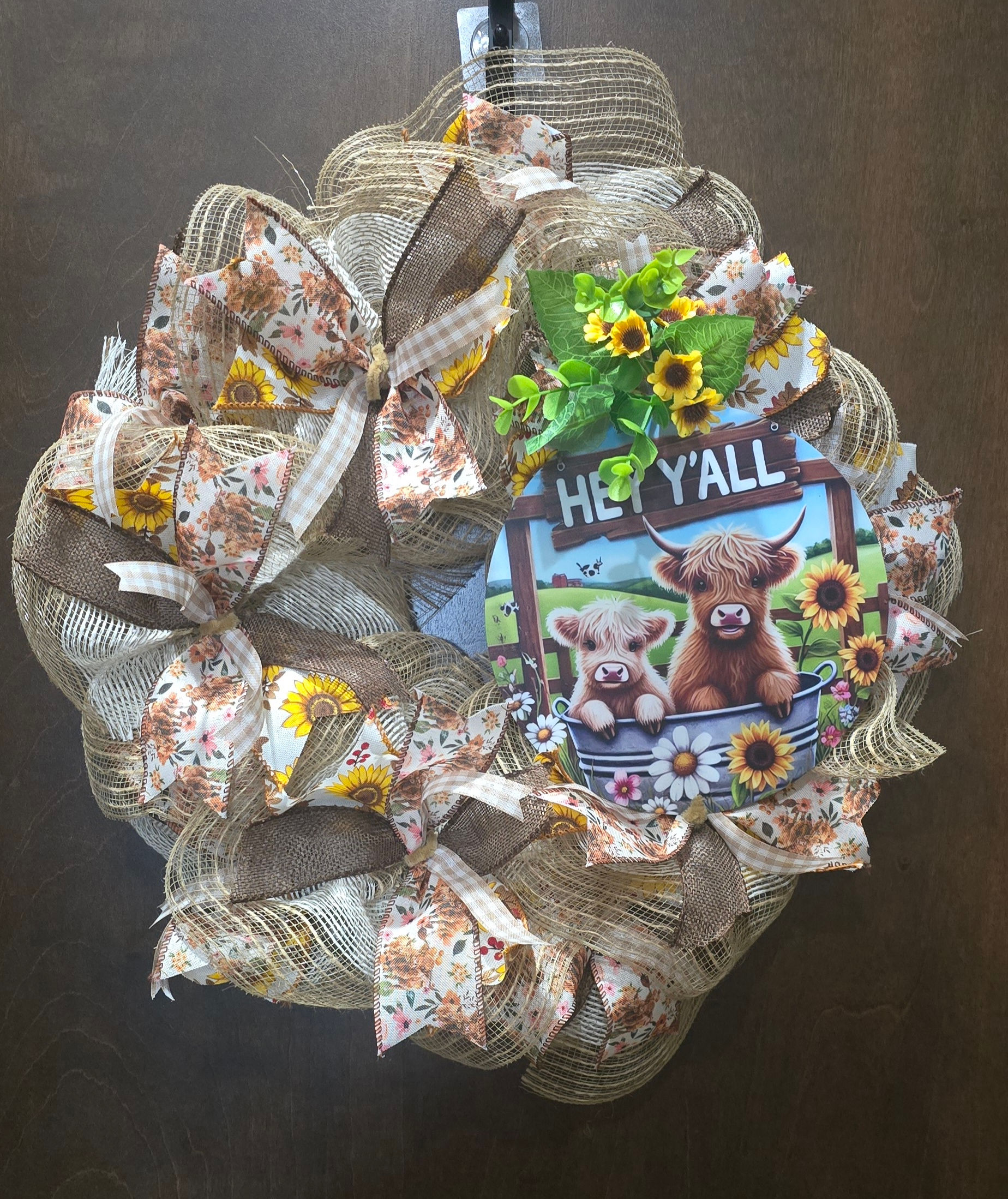 Rustic Highland Cow Wash Tub Welcome Wreath