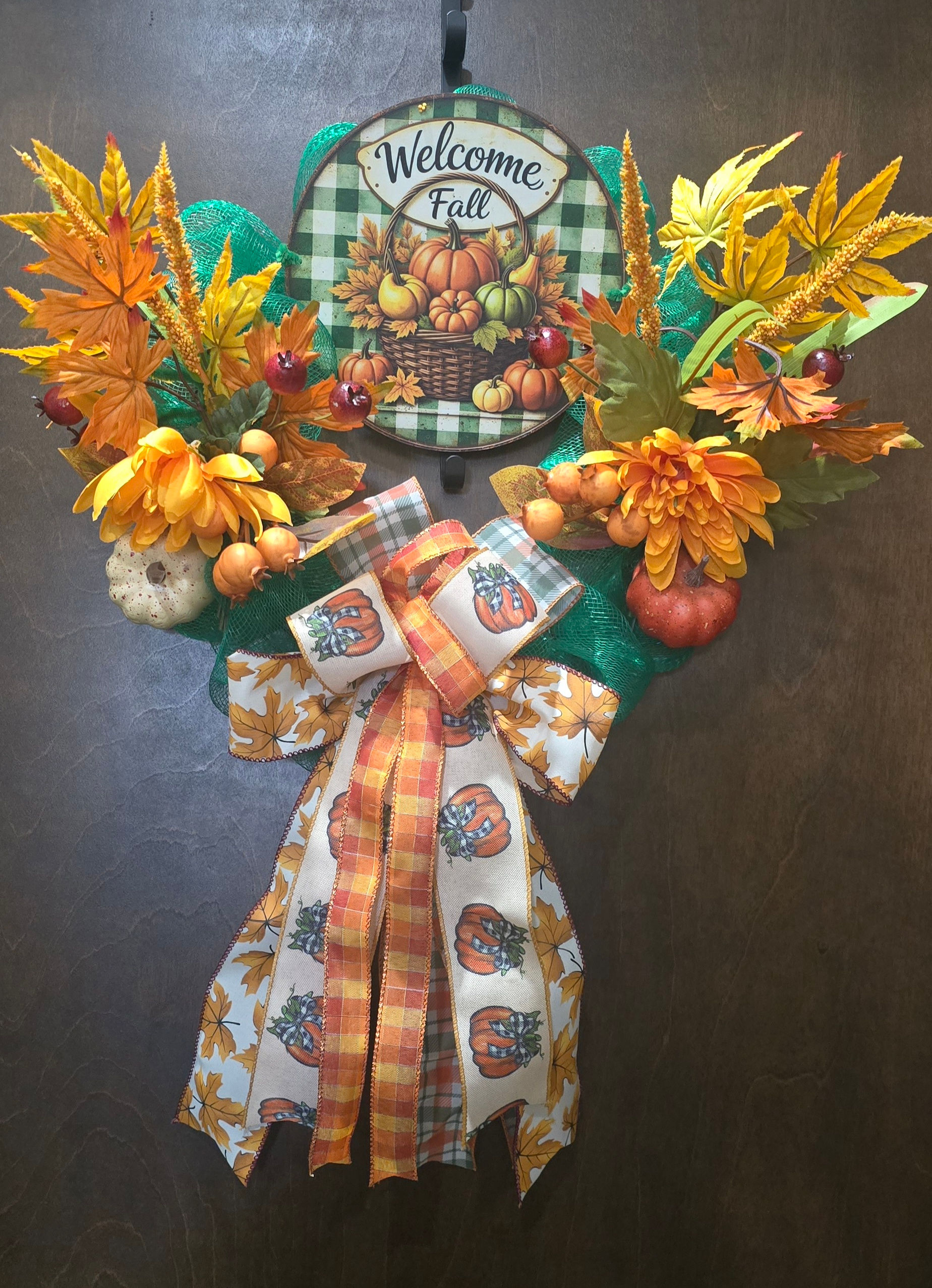 Harvest Pumpkin Basket Deco Mesh Door Wreath