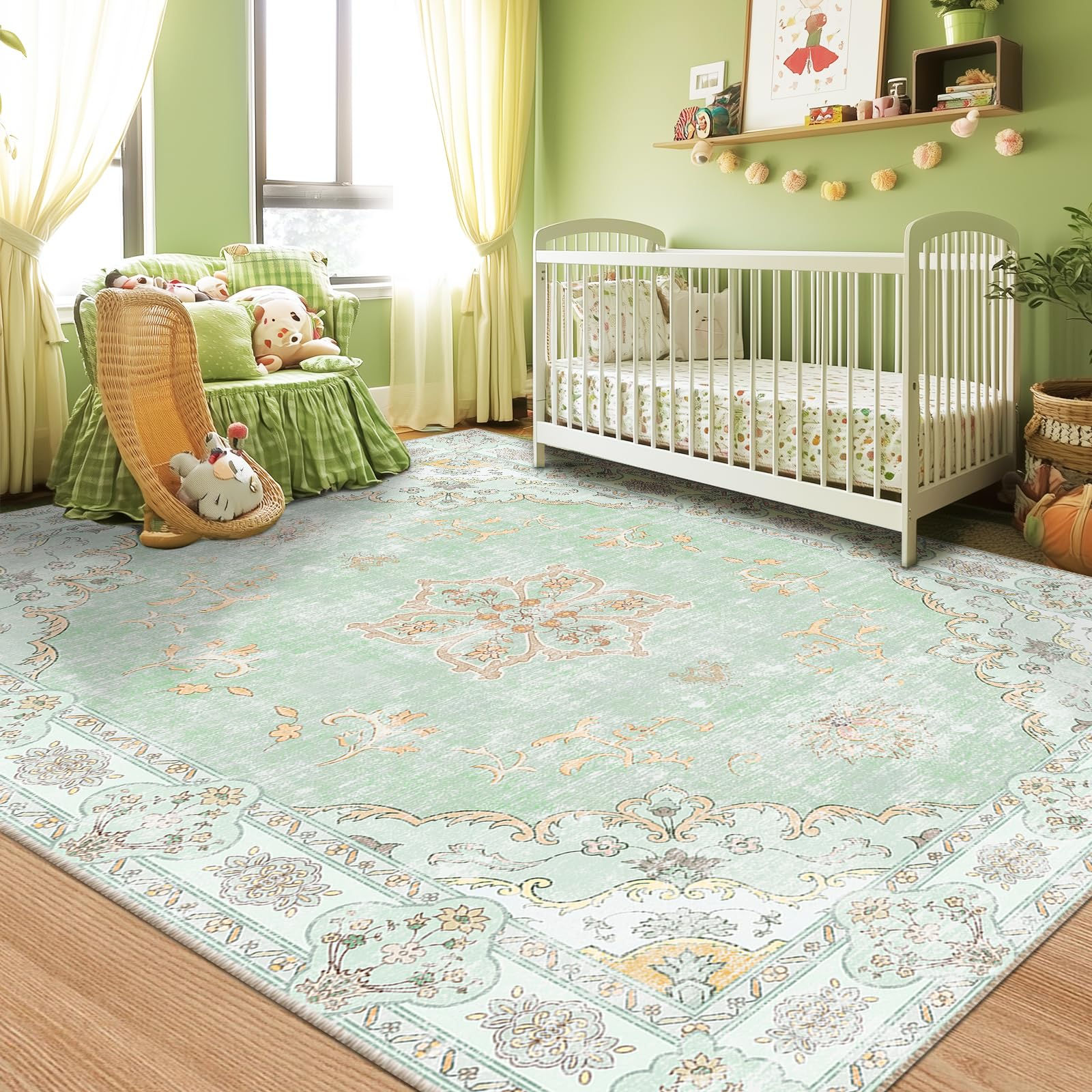 meejou 6x9 Area Rugs Soft Floral Print Rugs Machine Washable Rugs with Non-Slip