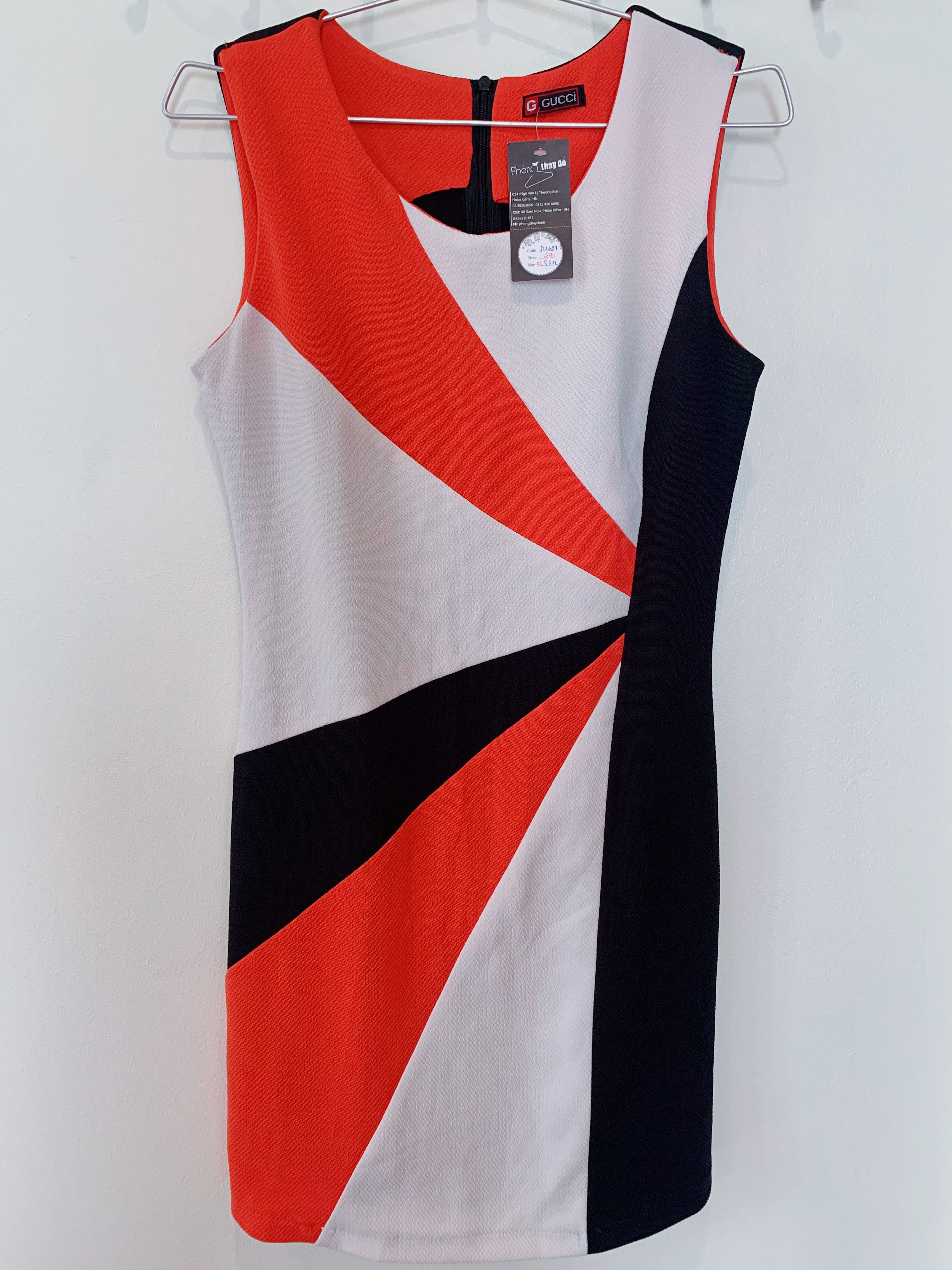 ĐẦM ÔM NỮ - GUCCI – SIZE XS – CAM, TRẮNG, ĐEN – BA LỖ - COTTON – KÉO KHOÁ LƯNG –