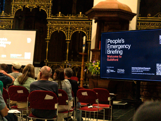 Holy Trinity Church with people about to watch the People's Emergency Briefing film