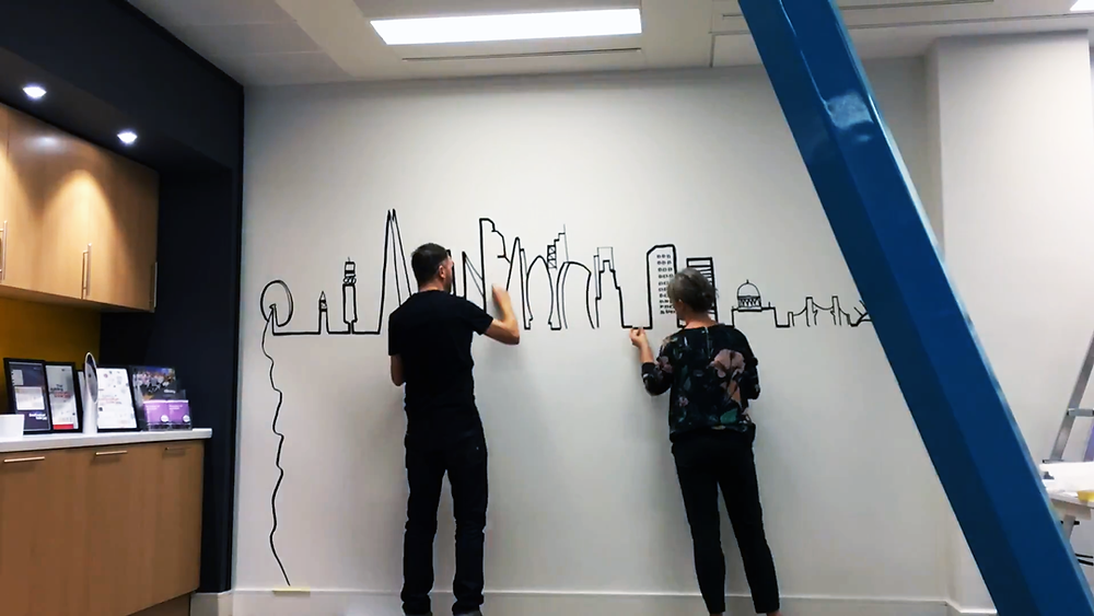 Alinea hand drawn cityscape.