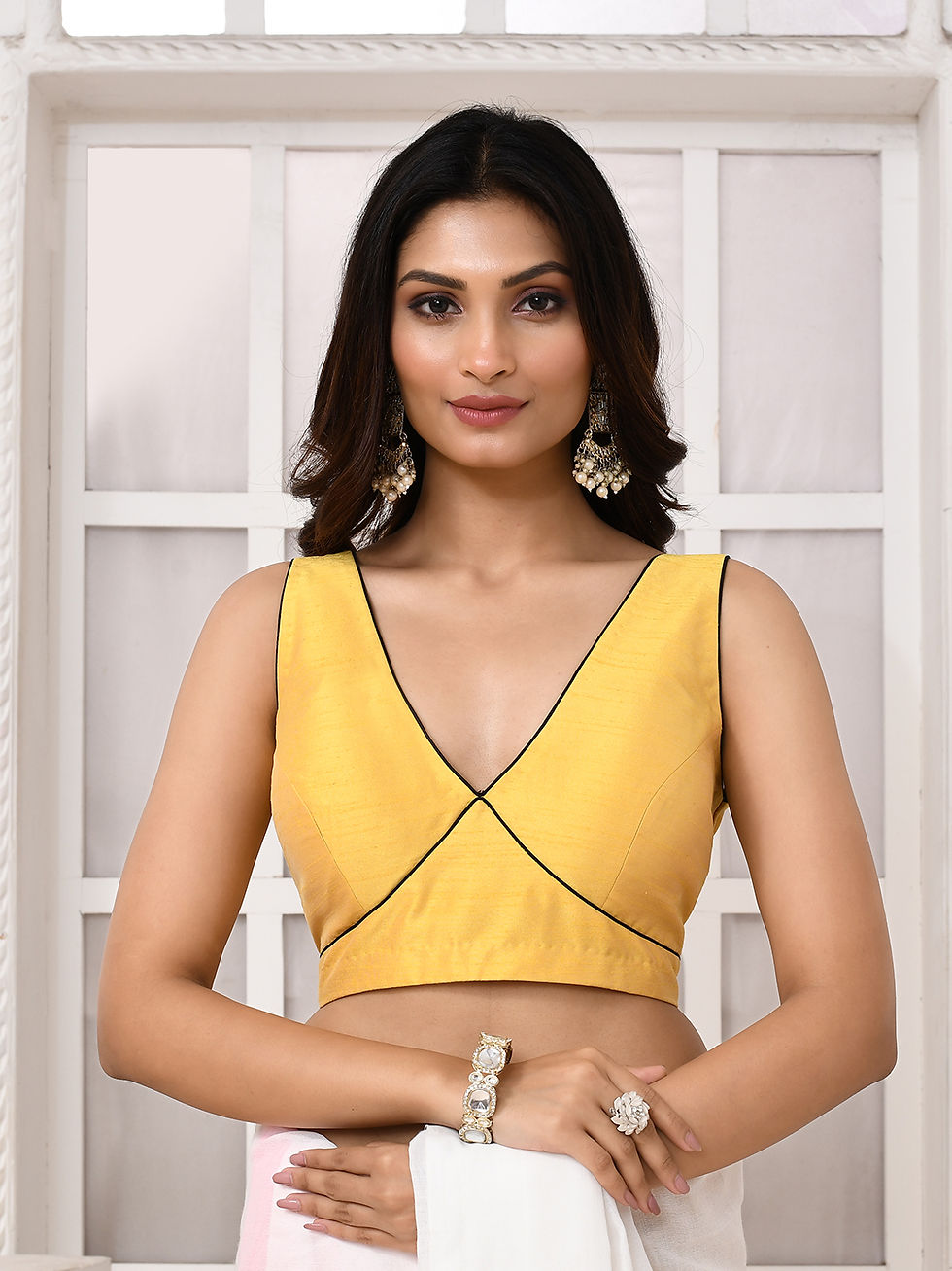 Thumbnail: Designer Blouse with contrast piping
