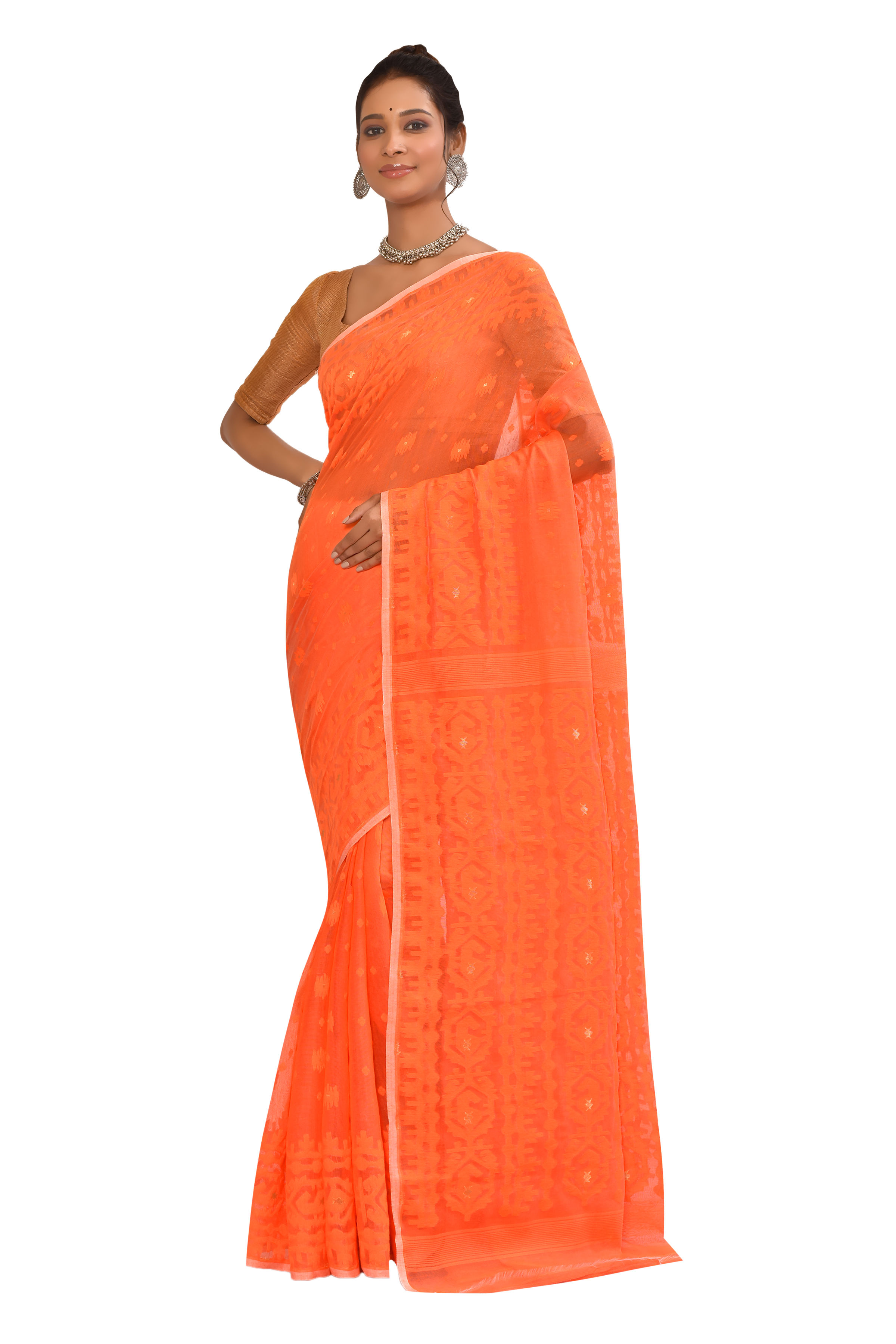 Orange Dhakai Saree