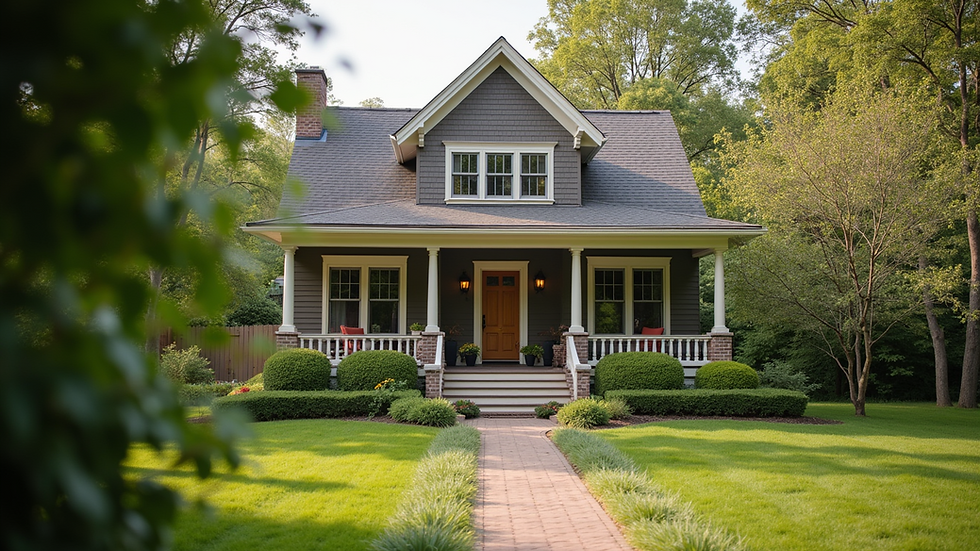Eye-level view of a cozy home with a welcoming front porch