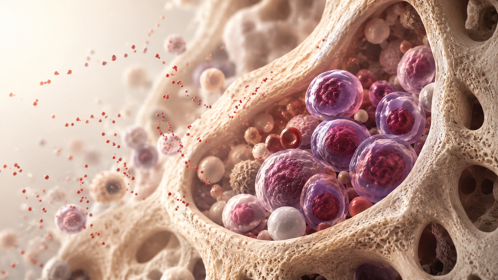Illustration of abnormal plasma cells in multiple myeloma bone marrow