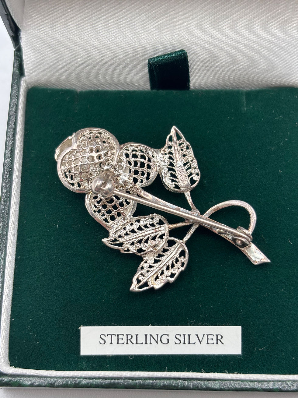 Thumbnail: Stirling Silver Filigree Rose Bud Design Brooch