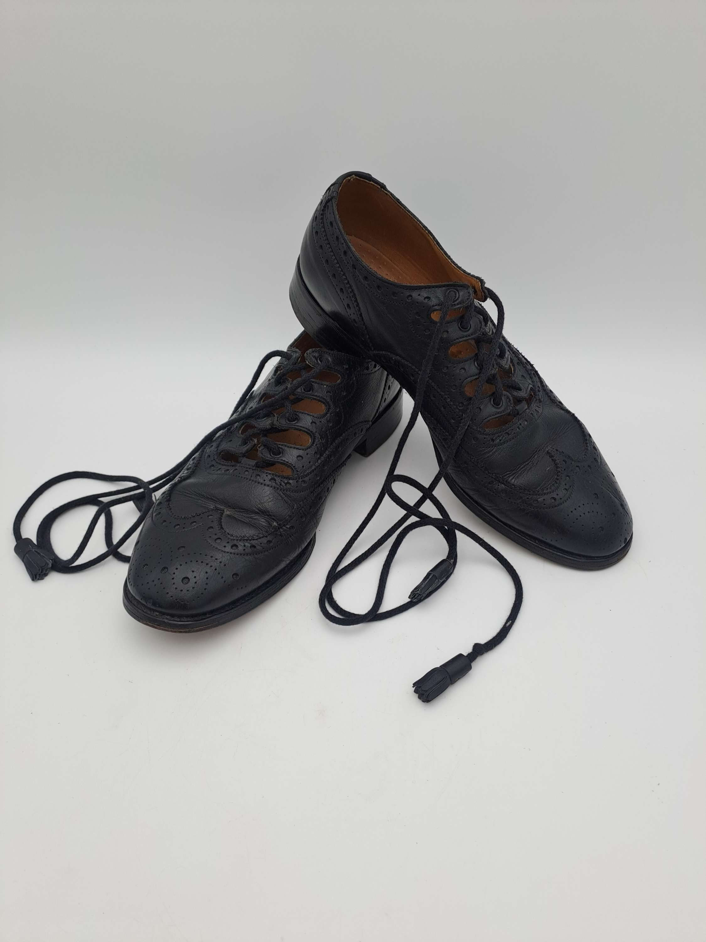 Gents "Keltic" Black Leather Ghillie Shoes