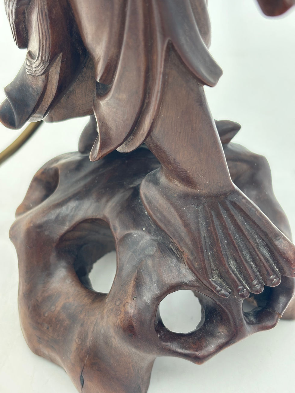 Thumbnail: Vintage Hand Carved Rootwood Chinese Deity Table Lamp 