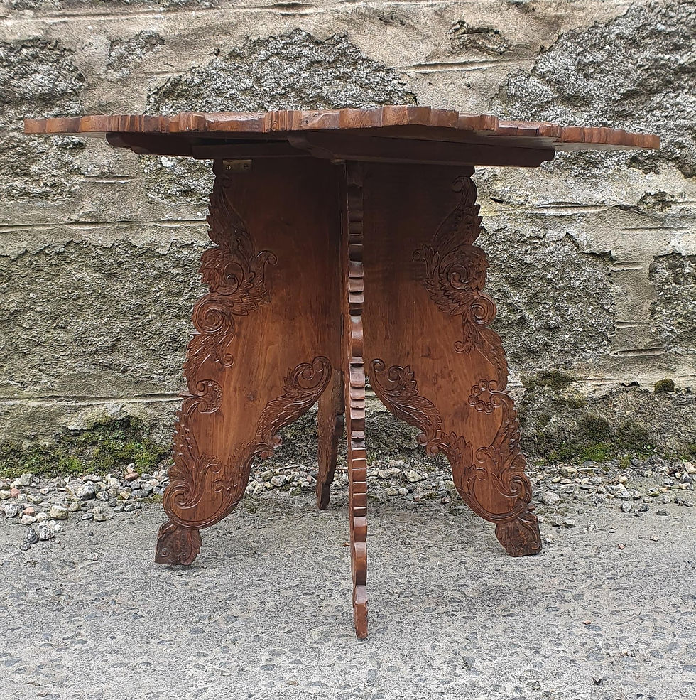 Thumbnail: Beautiful Heavily Carved Indian foldable Side Table, £145 H22.5" W22" D22" Ref/1