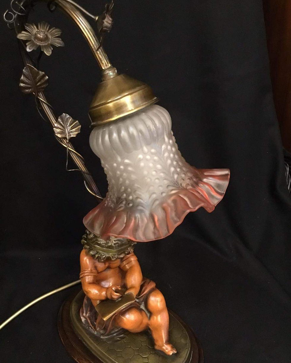 Thumbnail: Art Nouveau Style Lamp with Reading Girl Figure