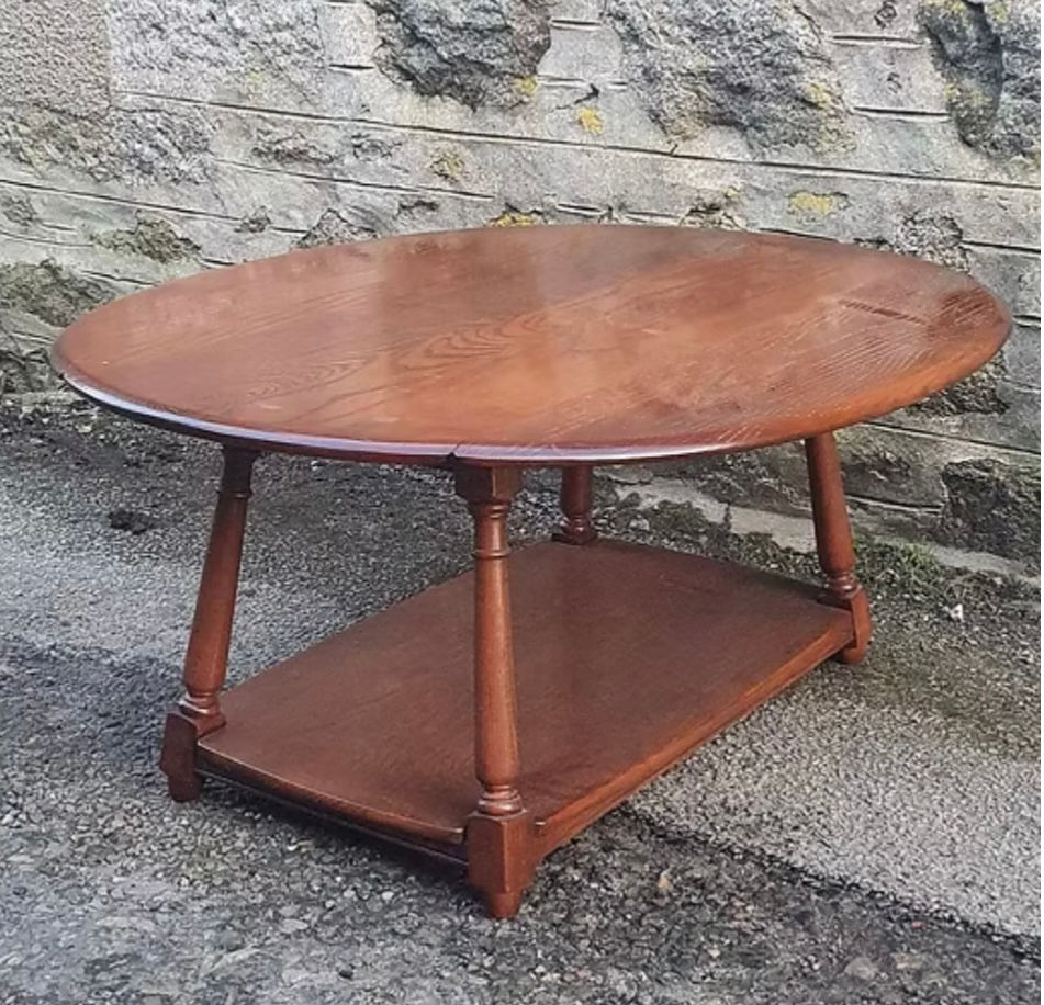 Thumbnail: Ercol Drop Leaf Coffee Table with Lower Shelf in Lovely Condition