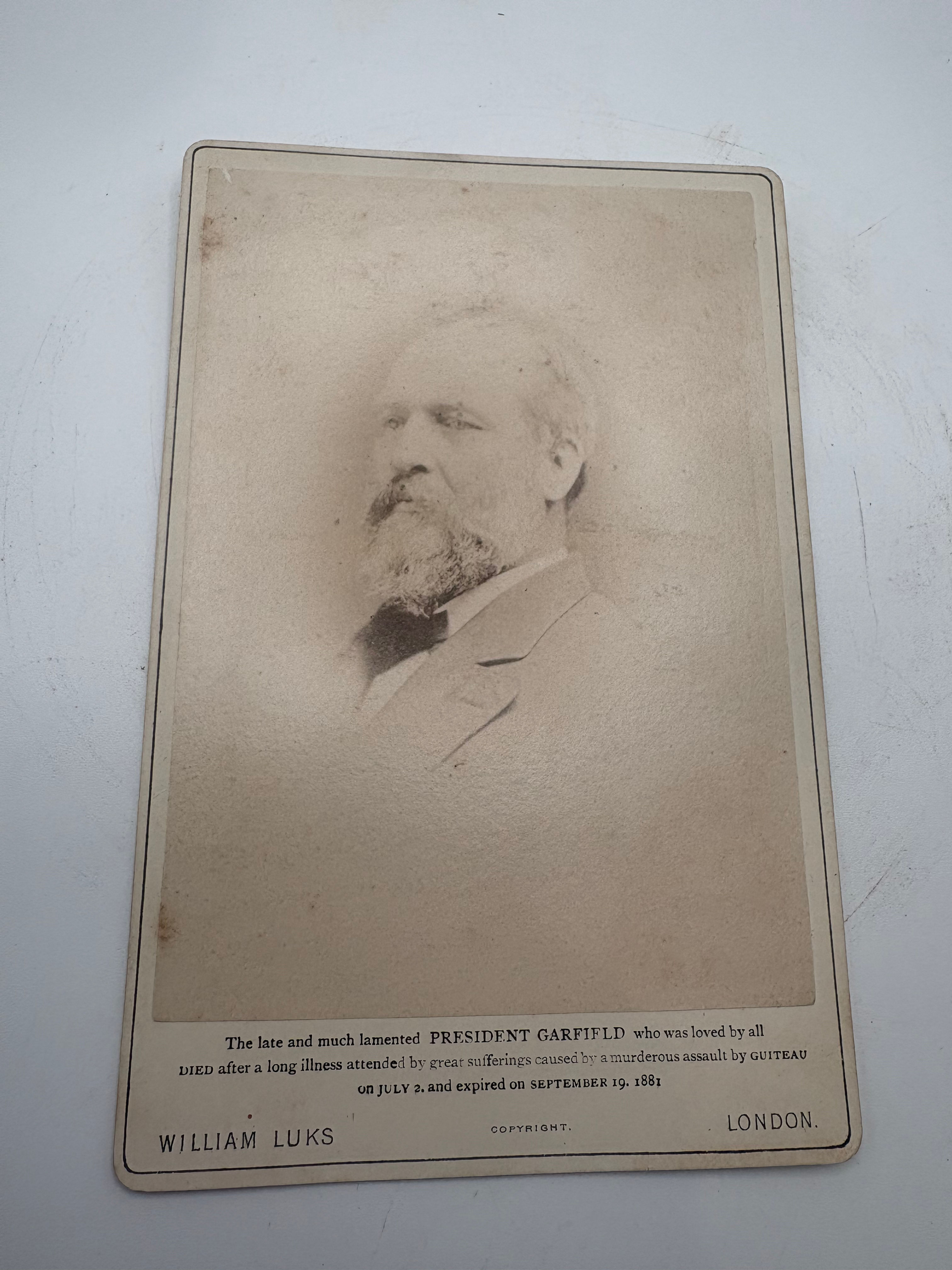 Antique Cabinet Card of United States President Andrew Garfield 