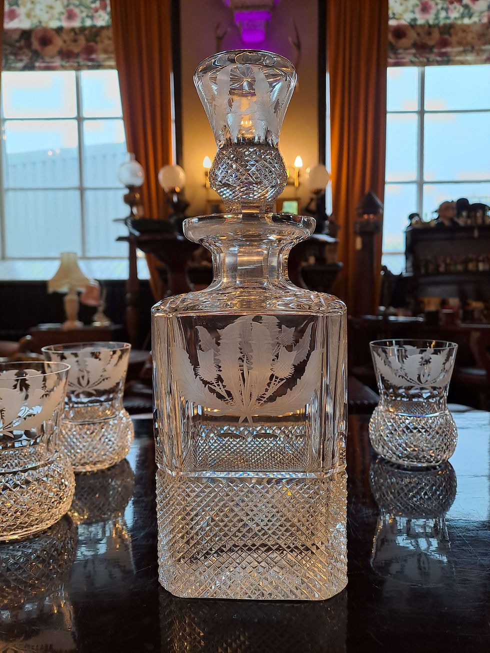 Thumbnail: Rare Set of 6 Edinburgh Crystal Thistle Whisky Glasses & Decanter