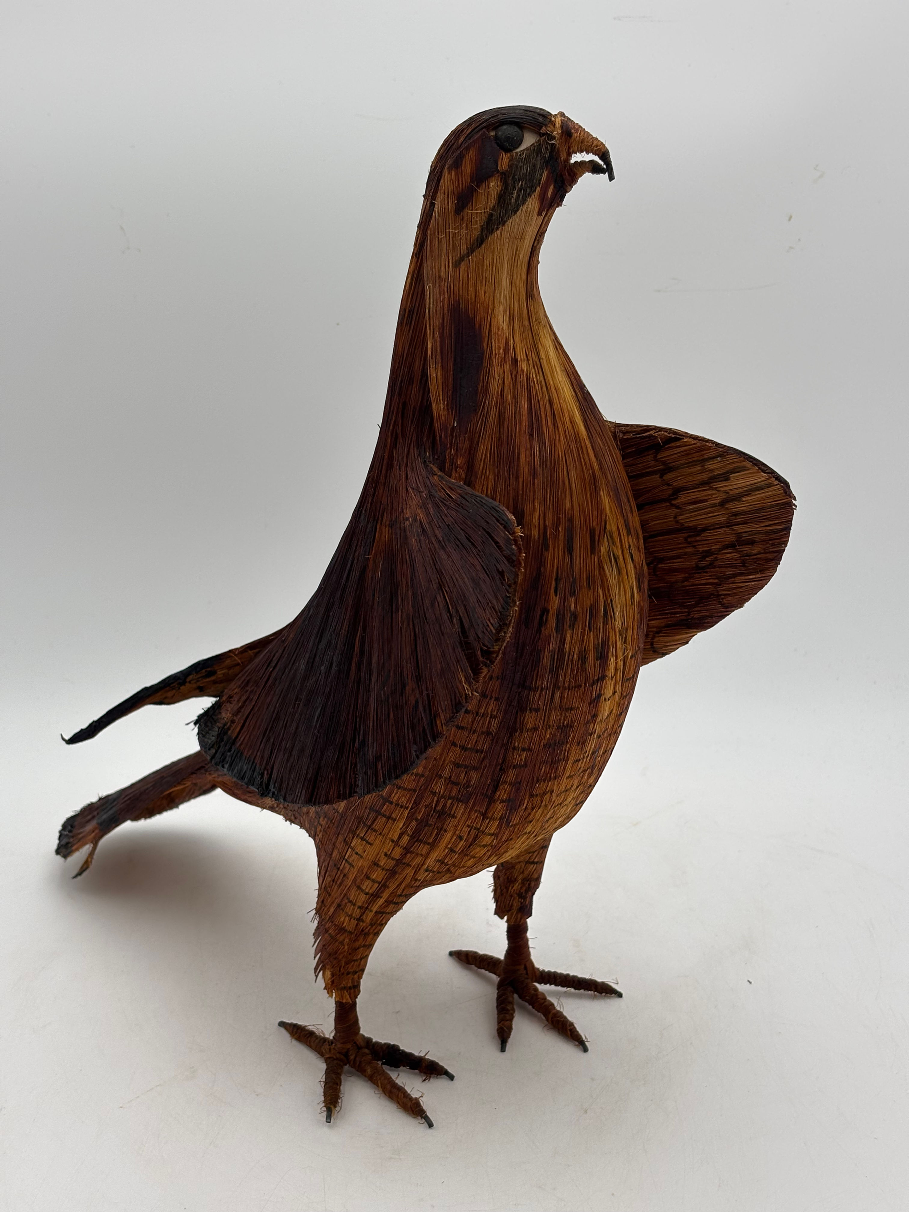 Large Vintage Handwoven folk art bird sculpture of gamebird