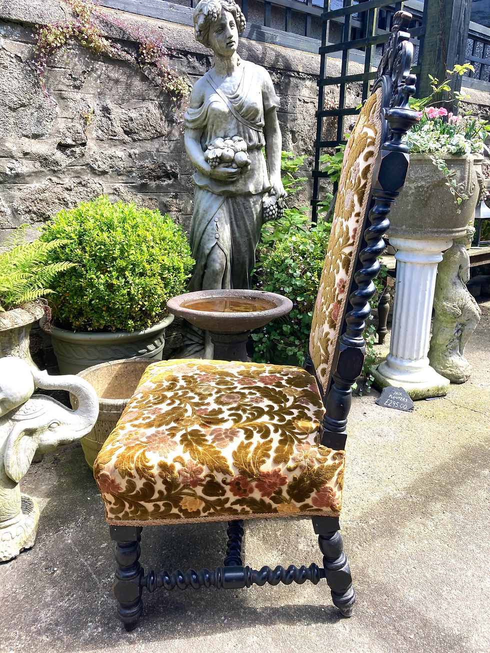 Thumbnail: Barley Twist Ebonised Prayer Bedroom  Chair With Floral Upholstery.