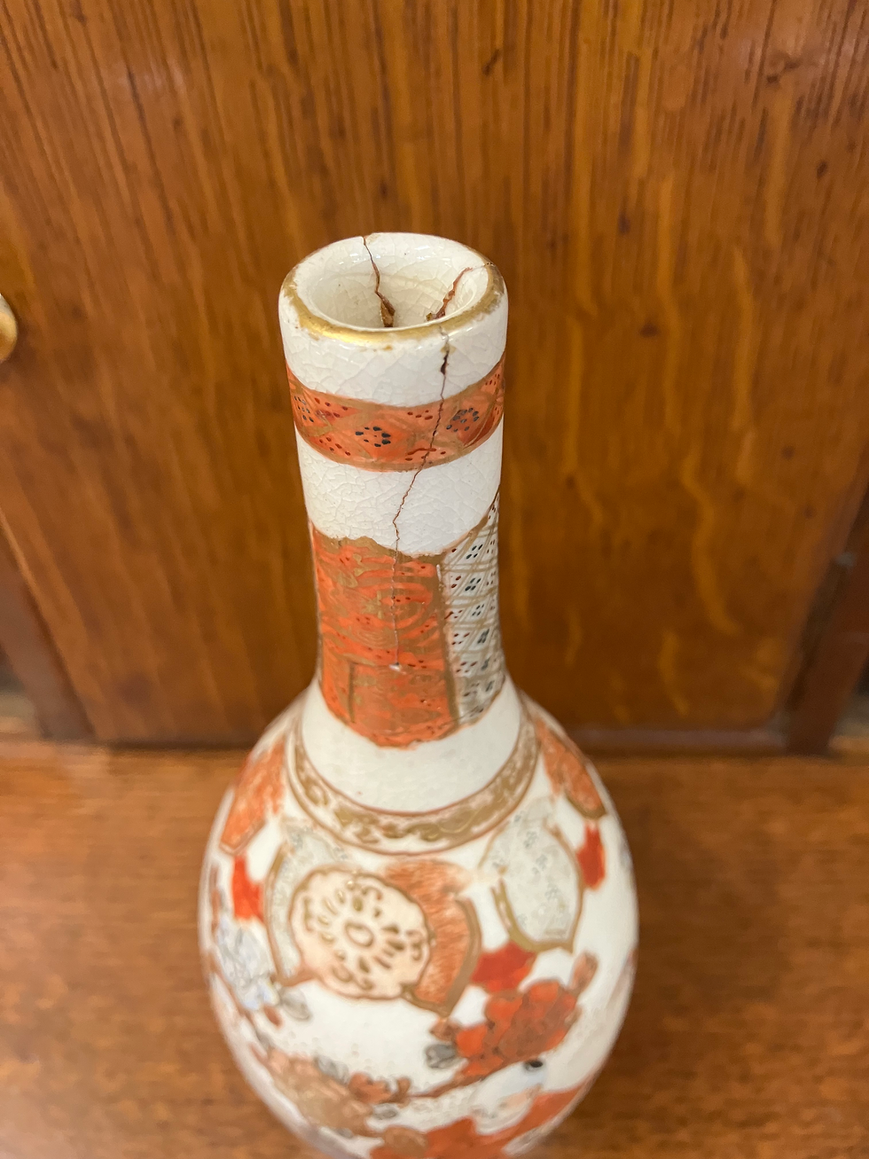 Thumbnail: Antique 19th Century Japanese Kutani Bottle Neck Vase
