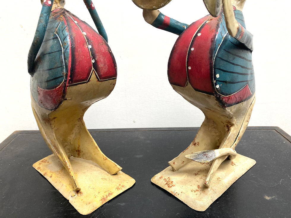Thumbnail: Pair Repurposed Scrap Metal Tin Musical Cats Hand Painted 