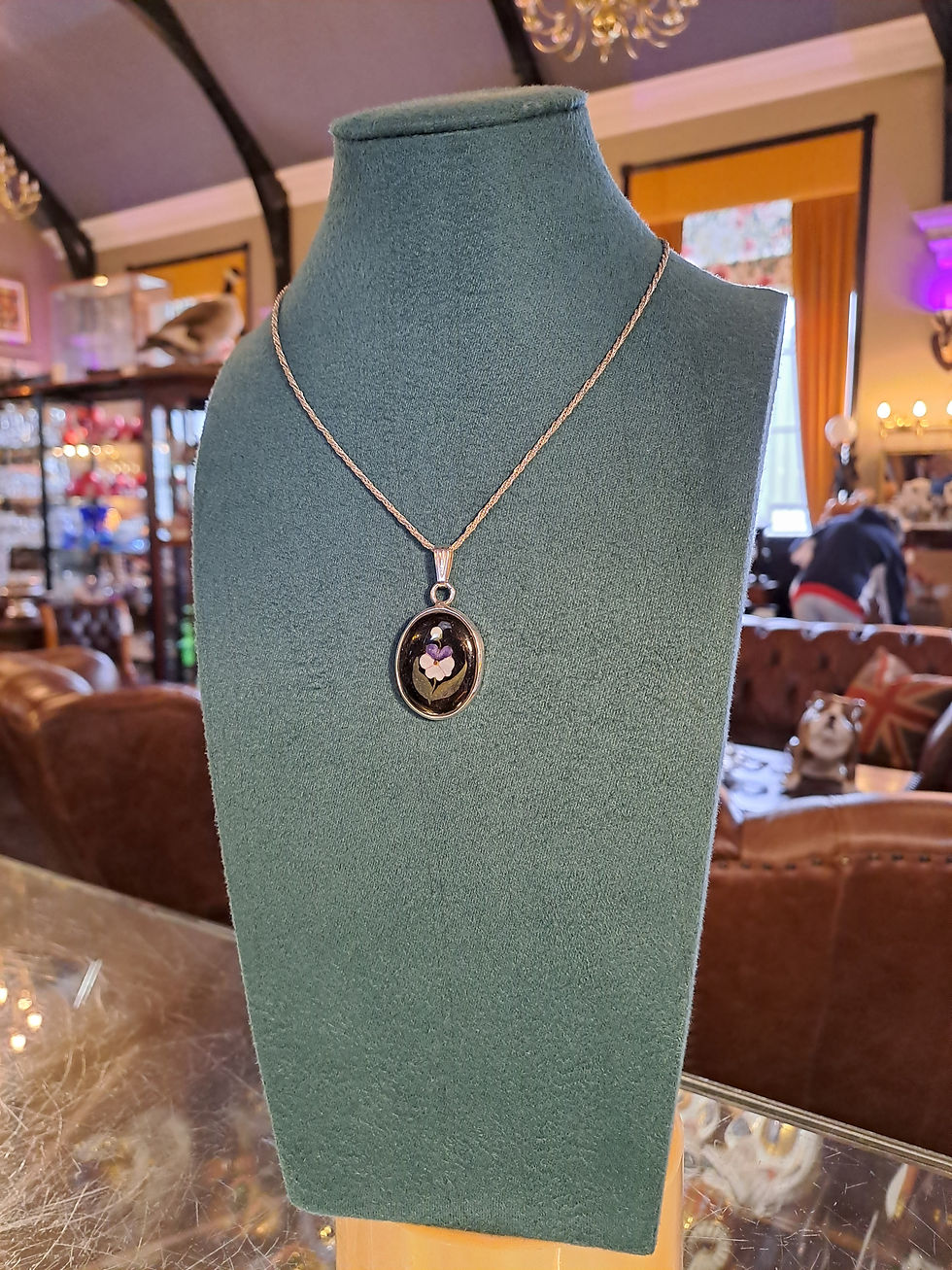 Thumbnail: Antique 925 Silver Pietra Dura Flower Pendant