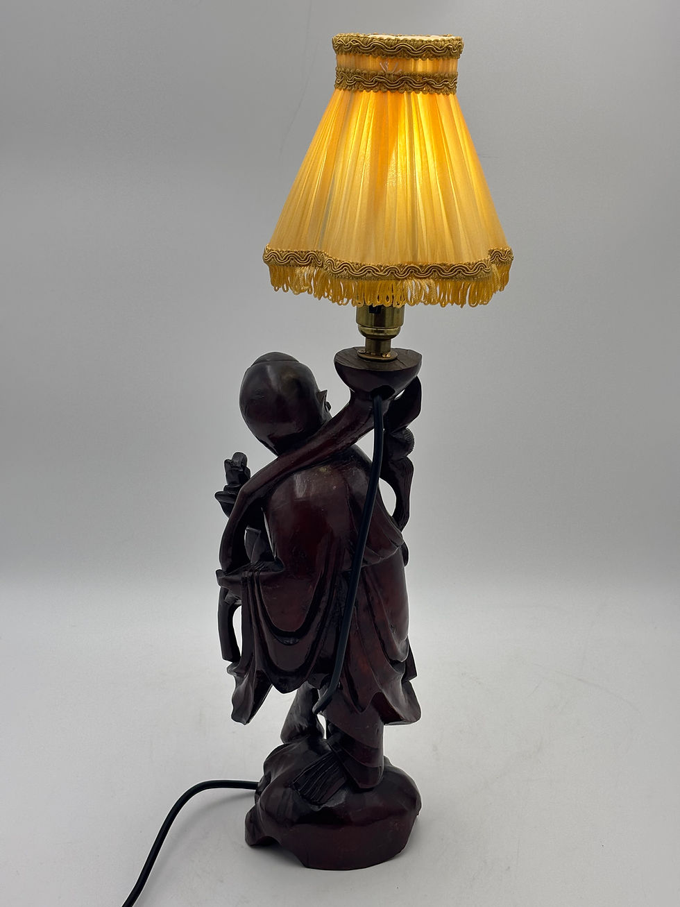 Thumbnail: Vintage Hand Carved Rootwood Chinese Deity Table Lamp 