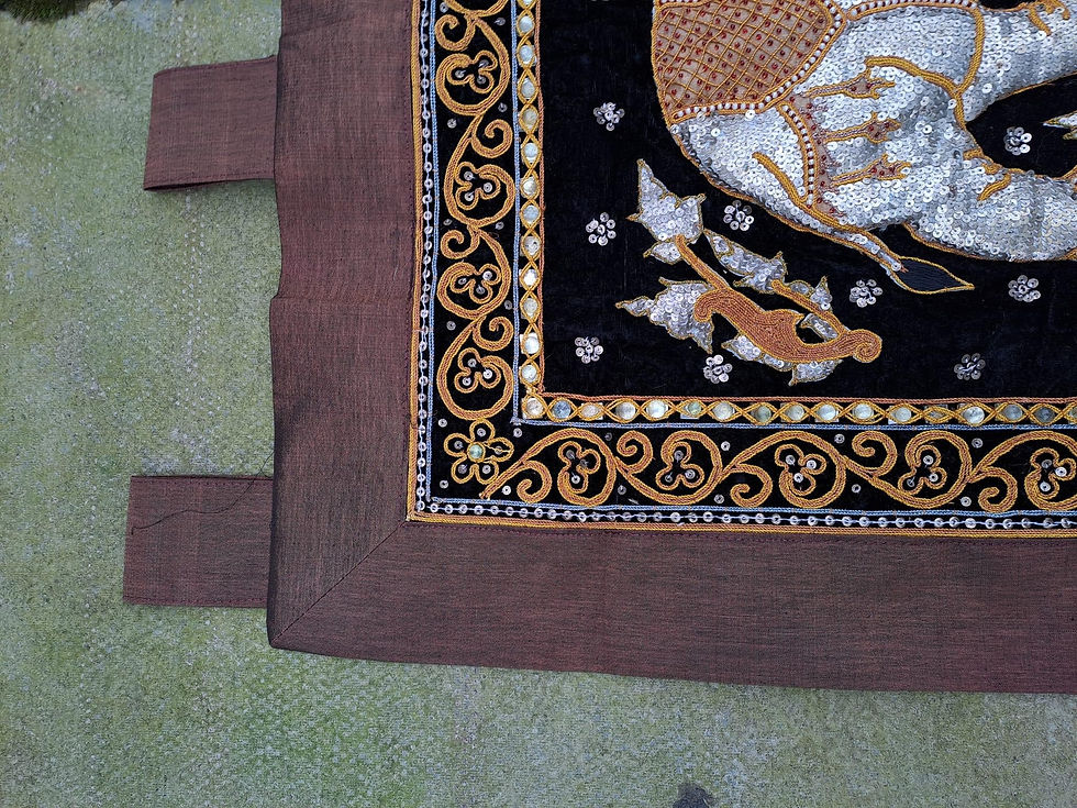 Thumbnail: Decorative Hand Embroidered Elephant Wall Hanging with beads and sequins,