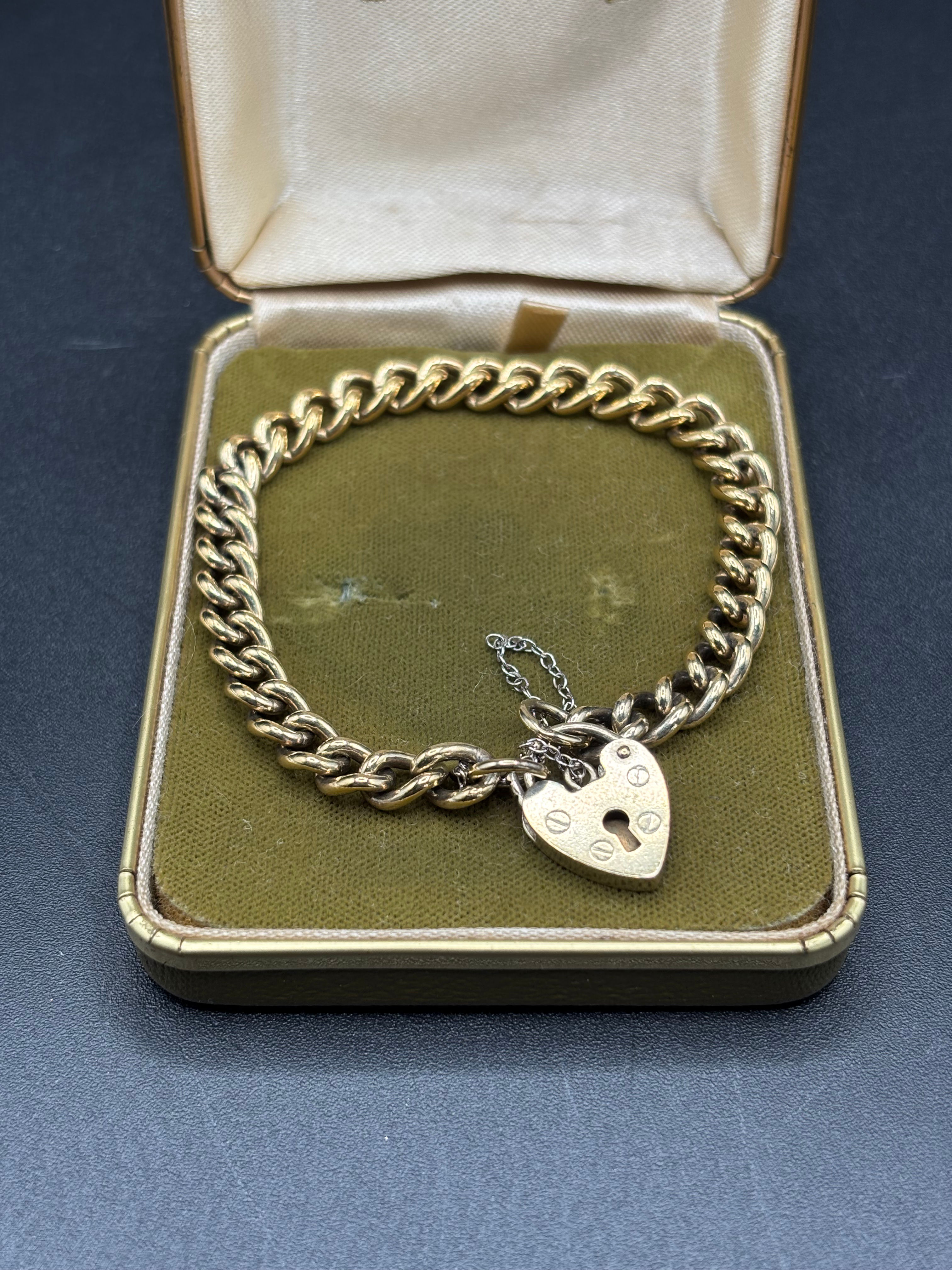 Gold Plated Stirling Silver Curb Bracelet with Padlock & Safety Chain