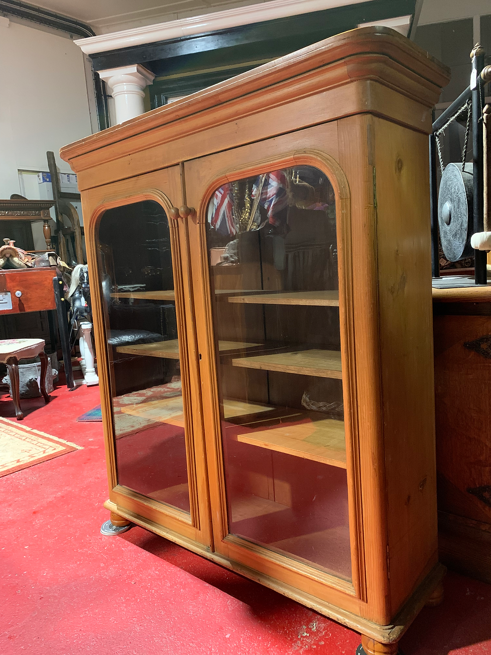 Thumbnail: Victorian Pine Two Door Display Cabinet / Book Case with 3 Shelves 