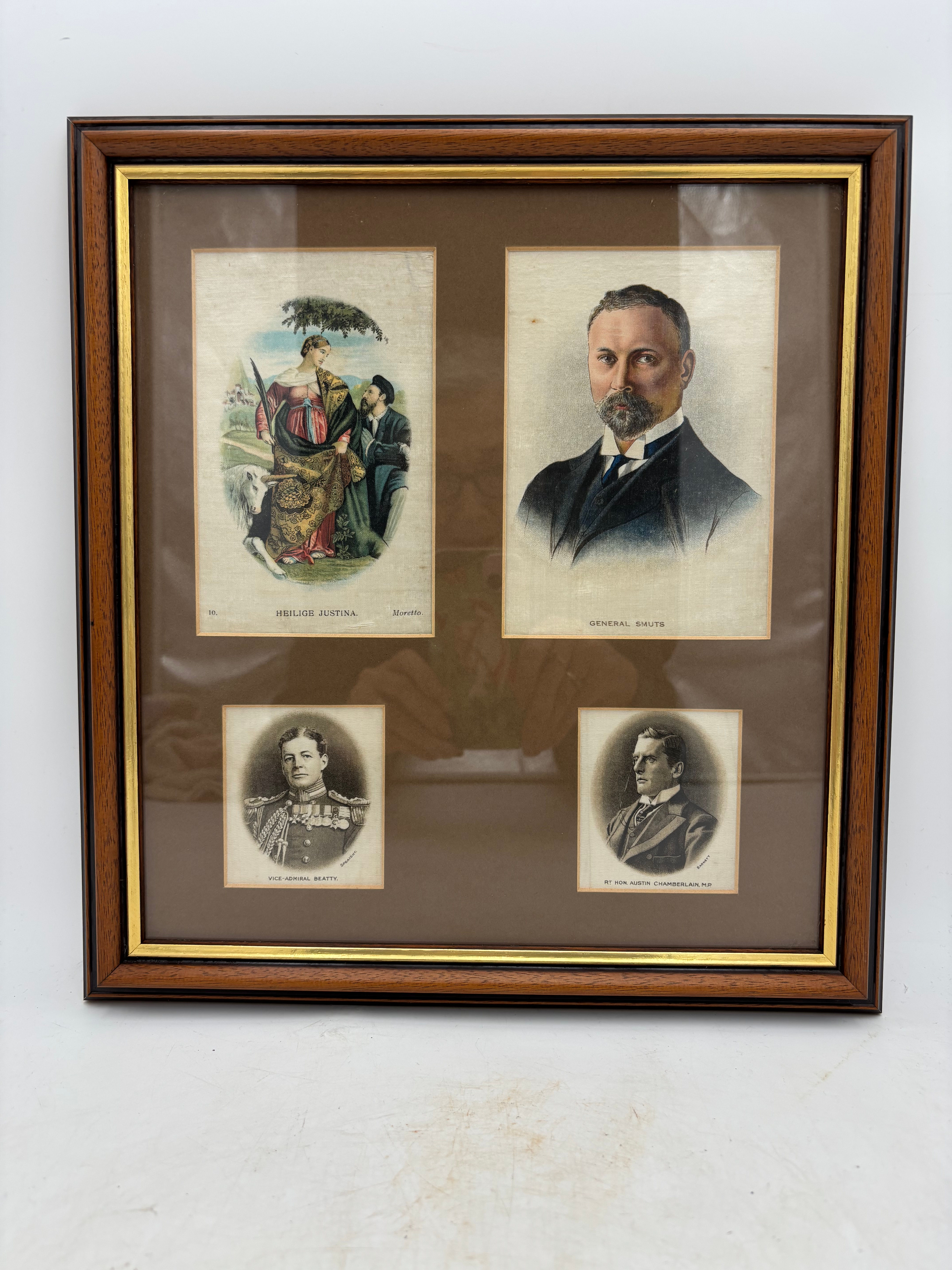 Framed Display of Four Historical Portraits , including a color portrait labeled