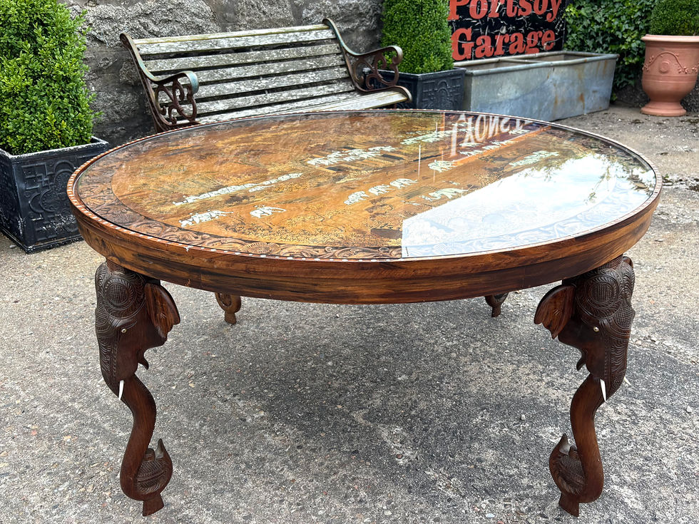 Thumbnail: Large Anglo Indian Rosewood Occasional Coffee Table with Carved Elephant Legs 
