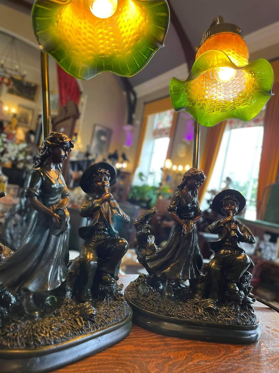 Thumbnail: Beautiful Widdop Bingham & Co Art Deco Style Lamps with Glass Shades
