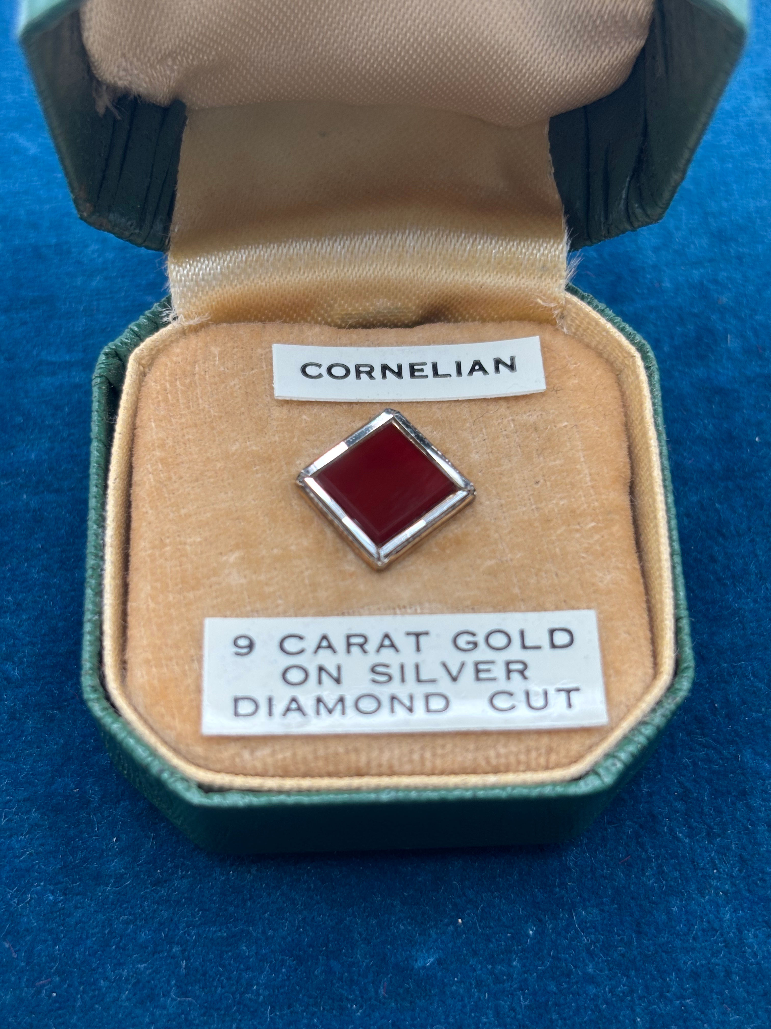 Vintage Gold on Silver Carnelian Tie Clip/Pin
