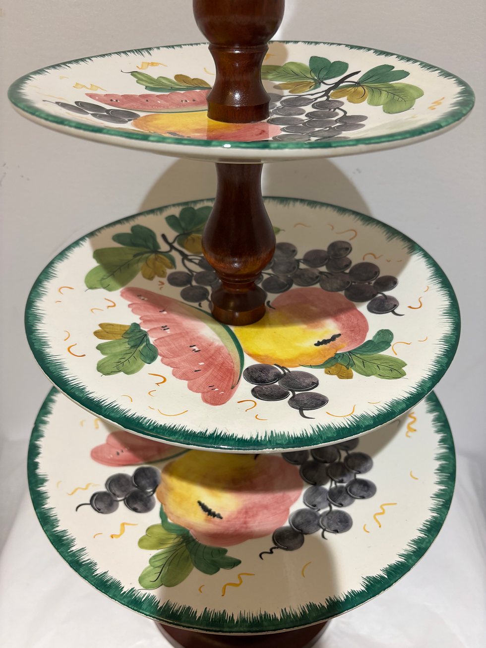 Thumbnail: Vintage Retro 1960’s 3 Tier Wooden Italian Fruit or Cake Stand with 3 x Handpain